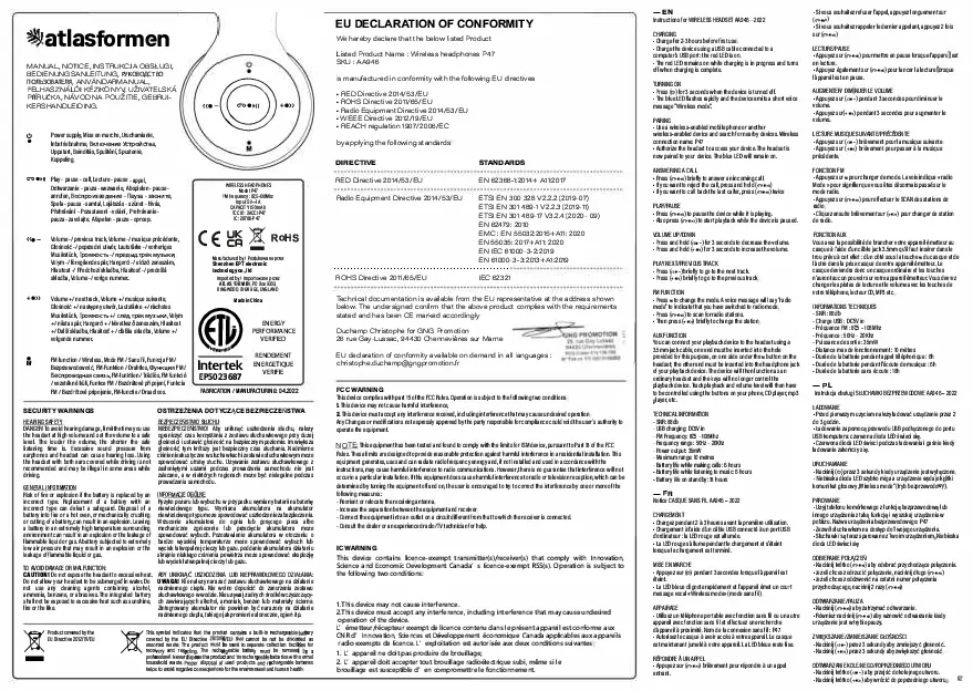 Atlasformen AA946 Wireless Bluetooth Headphones User Manual