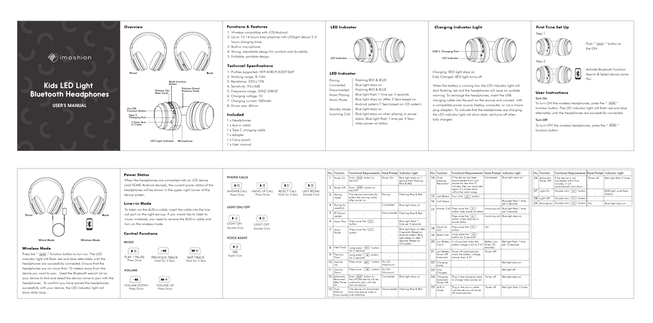 Imoshion LED Light Bluetooth Headphones User Manual
